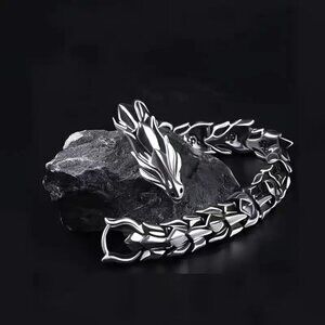 BOGO Tungsten Steel Silver plated Mens Dragon statement bracelet